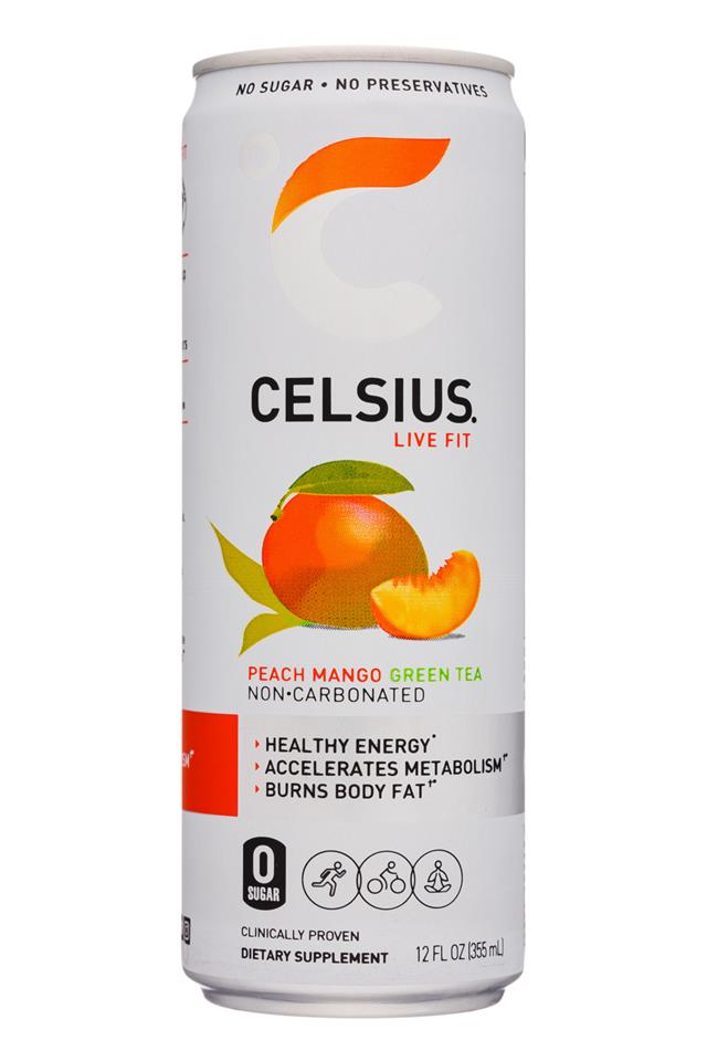CELSIUS FIZZ FREE PEACH MANGO + GREEN TEA CAN 12oz