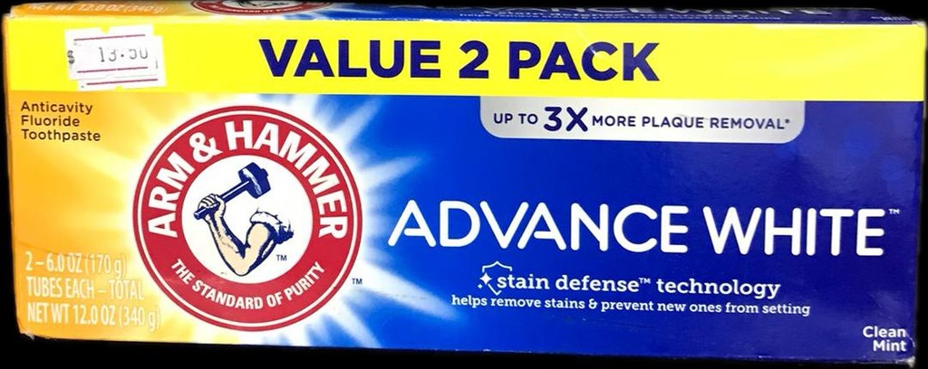 ARM & HAMMER TOOTHPASTE 6oz ADVANCED WHITE TWIN PACK