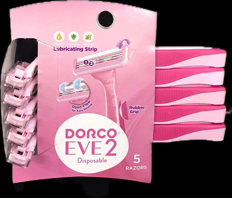 DORCO WOMENS SHAVE TWIN BLADE    RUBBER GRIP 5’S